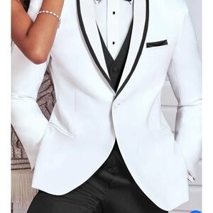 Elegant White and Black Tuxedo Blazer with Shawl Lapel